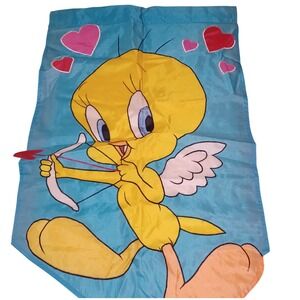 Vintage 1997 Looney Tunes Tweety Bird Cupid Valentine Garden Flag Blue